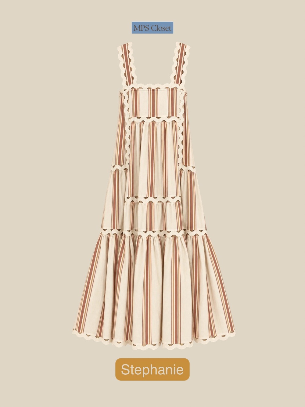 Loeffler Randall Cream and Brown Striped Ruffle Tiered Dress